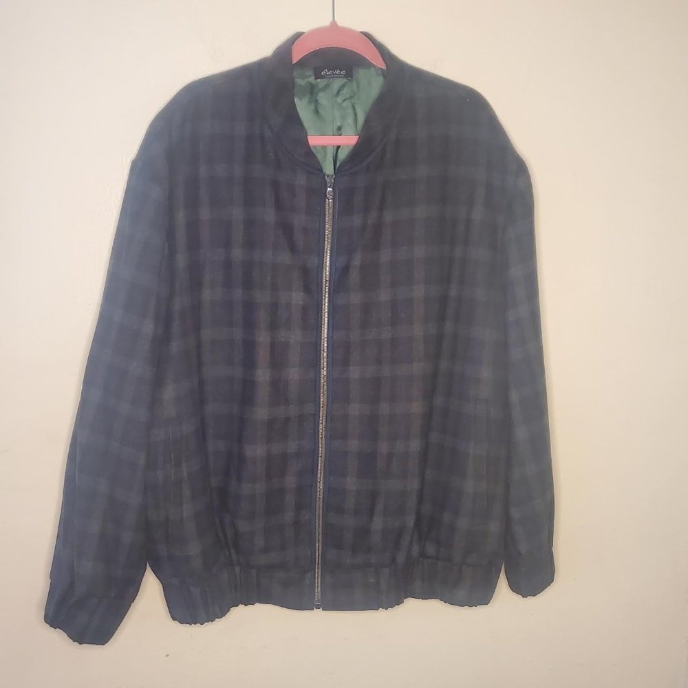 Elevee - Custom Made Green Plaid Bomber Jacket - Size: 2X